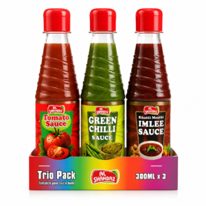 Al Shahbaz Trio Pack Sauces – Tomato, Green Chilli & Imlee Sauce 300ml x 3 | Premium Taste Pack Pakistan