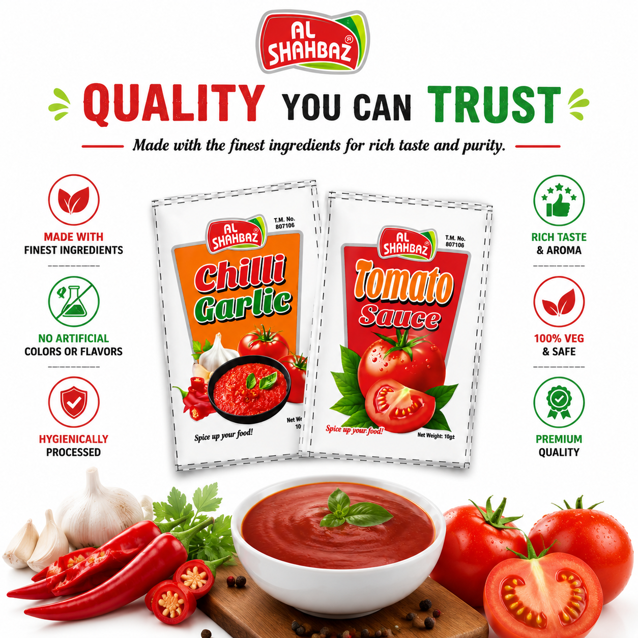 Al Shahbaz Chili Garlic & Tomato Sauce Sachet Pack – 10g Premium Condiment (Made in Pakistan) - Image 2