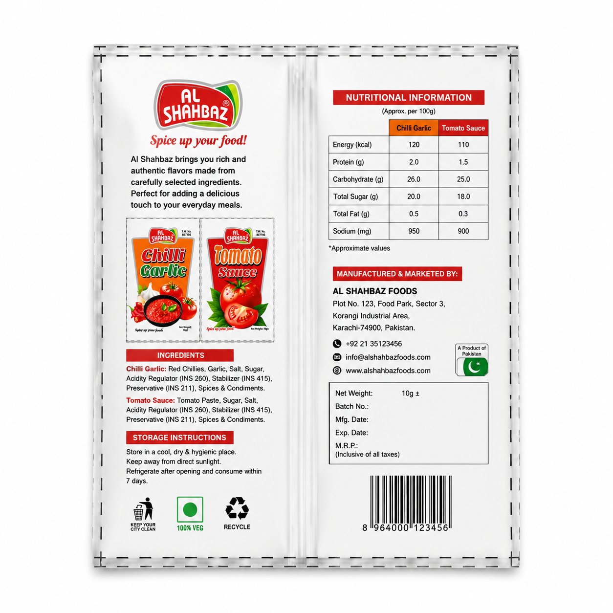 Al Shahbaz Chili Garlic & Tomato Sauce Sachet Pack – 10g Premium Condiment (Made in Pakistan) - Image 3