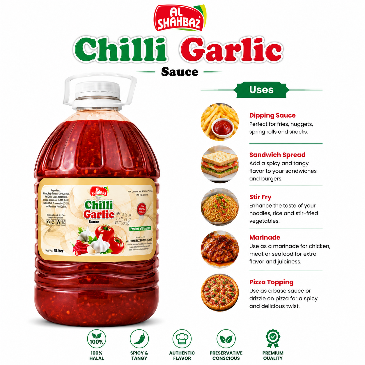 Al Shahbaz Chilli Garlic Sauce 5L – Spicy & Tangy Restaurant Quality Garlic Chilli Sauce Pakistan - Image 5