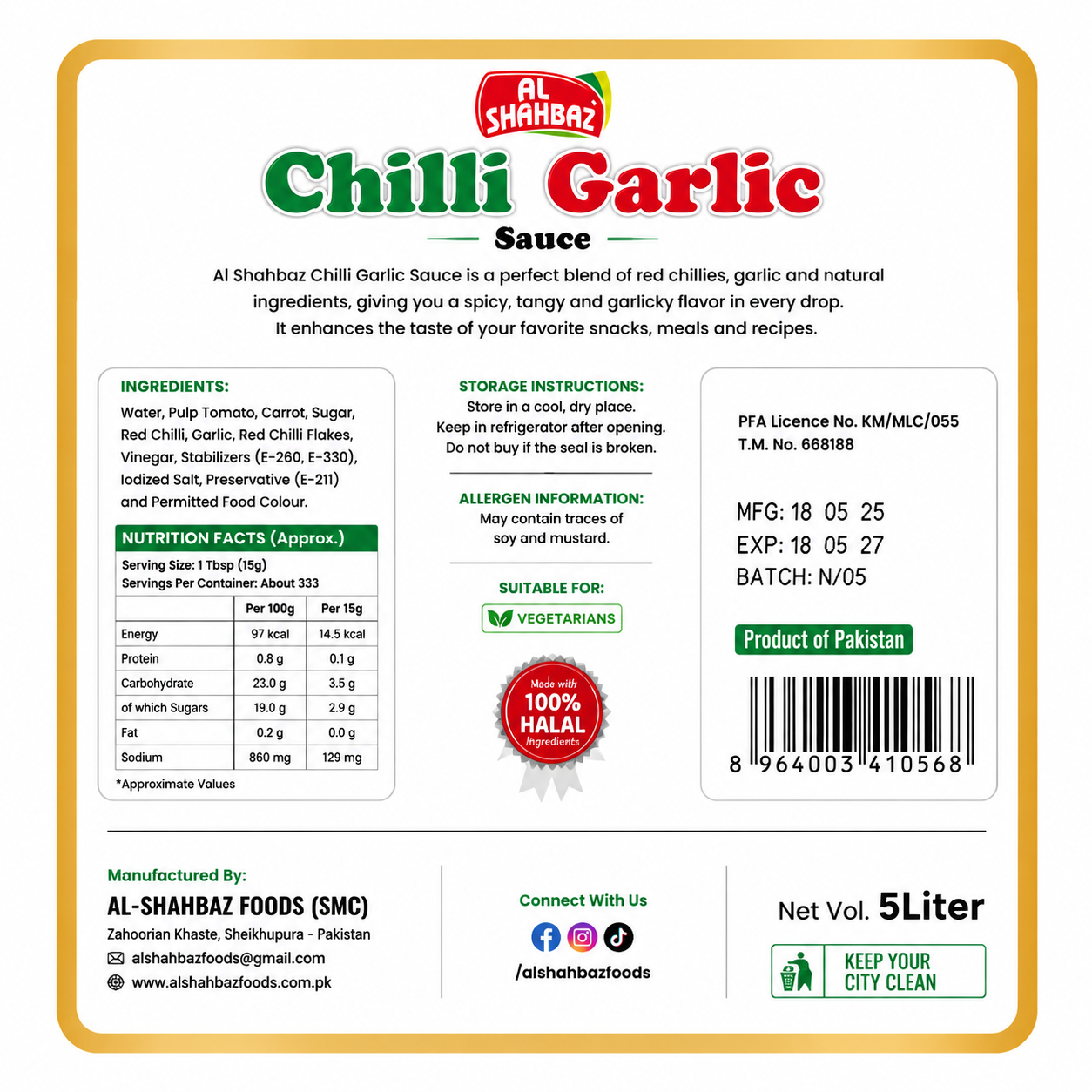 Al Shahbaz Chilli Garlic Sauce 5L – Spicy & Tangy Restaurant Quality Garlic Chilli Sauce Pakistan - Image 3