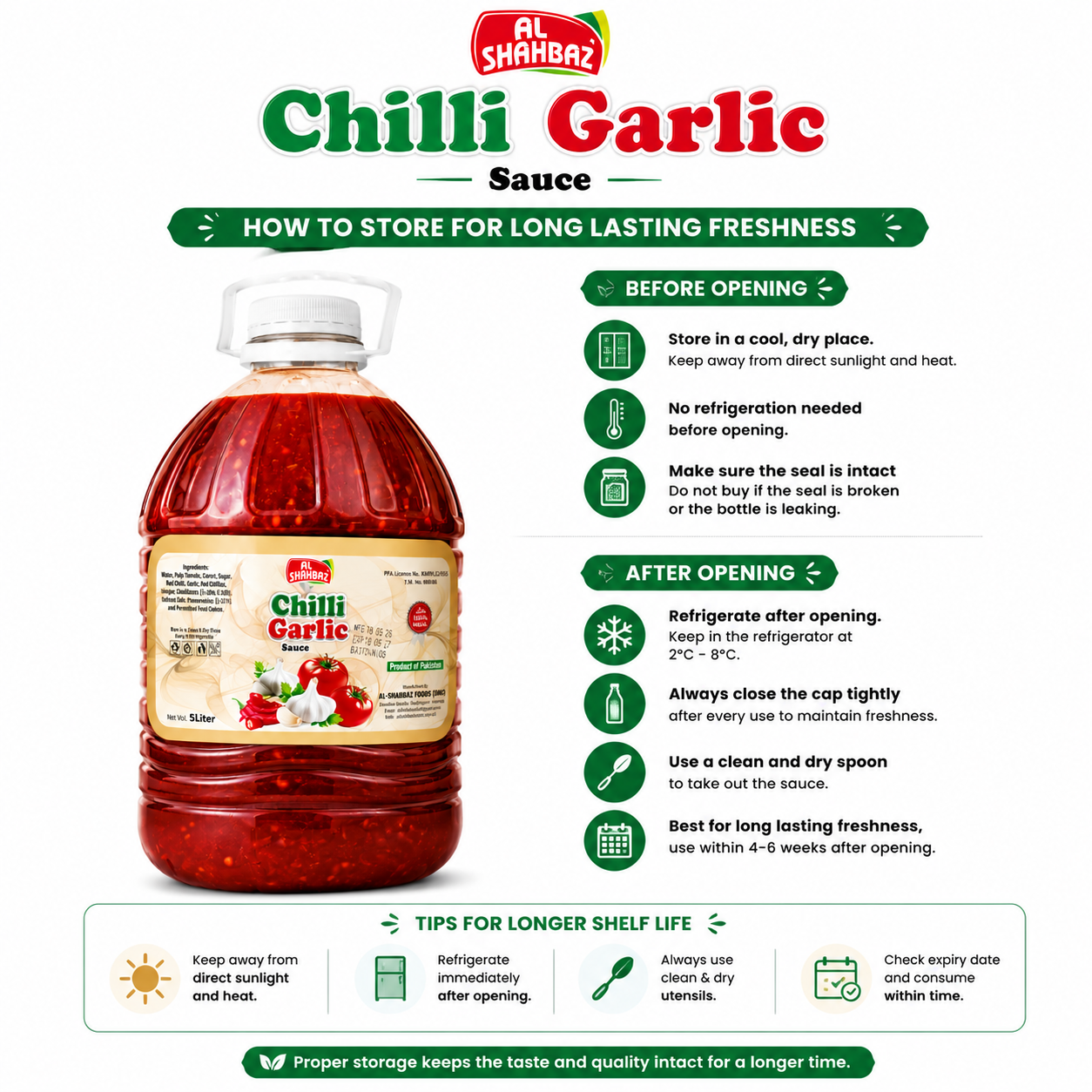Al Shahbaz Chilli Garlic Sauce 5L – Spicy & Tangy Restaurant Quality Garlic Chilli Sauce Pakistan - Image 2