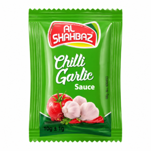 Al Shahbaz Chilli Garlic Sauce Sachet 10g – Spicy & Tangy Garlic Chili Dip for Snacks & Fast Food