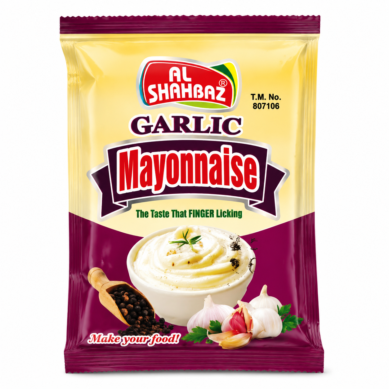 Al Shahbaz Garlic Mayonnaise Sachet | Creamy Garlic Flavor Dip Packet | Best Sauce for Burgers & Fries Pakistan