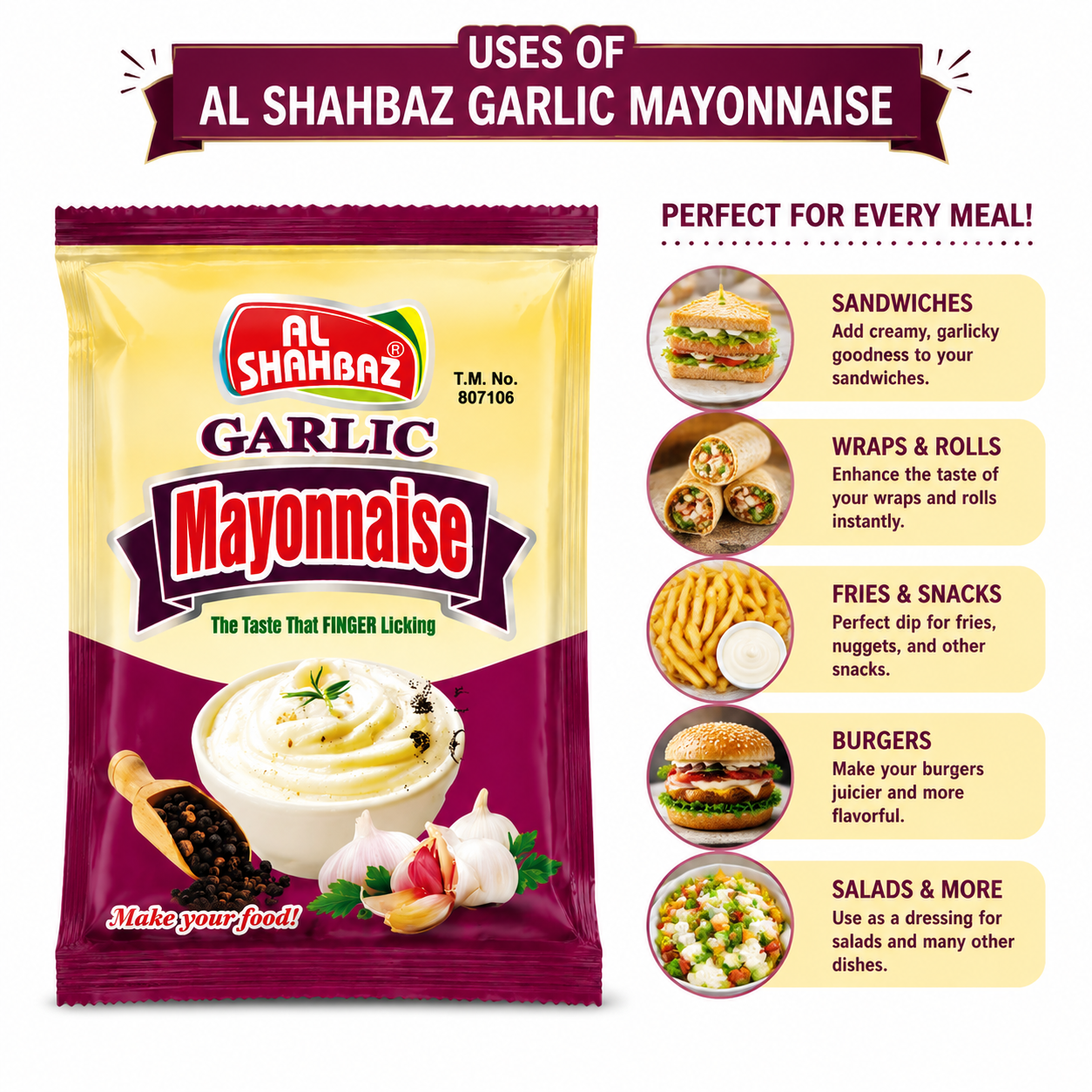 Al Shahbaz Garlic Mayonnaise Sachet | Creamy Garlic Flavor Dip Packet | Best Sauce for Burgers & Fries Pakistan - Image 5