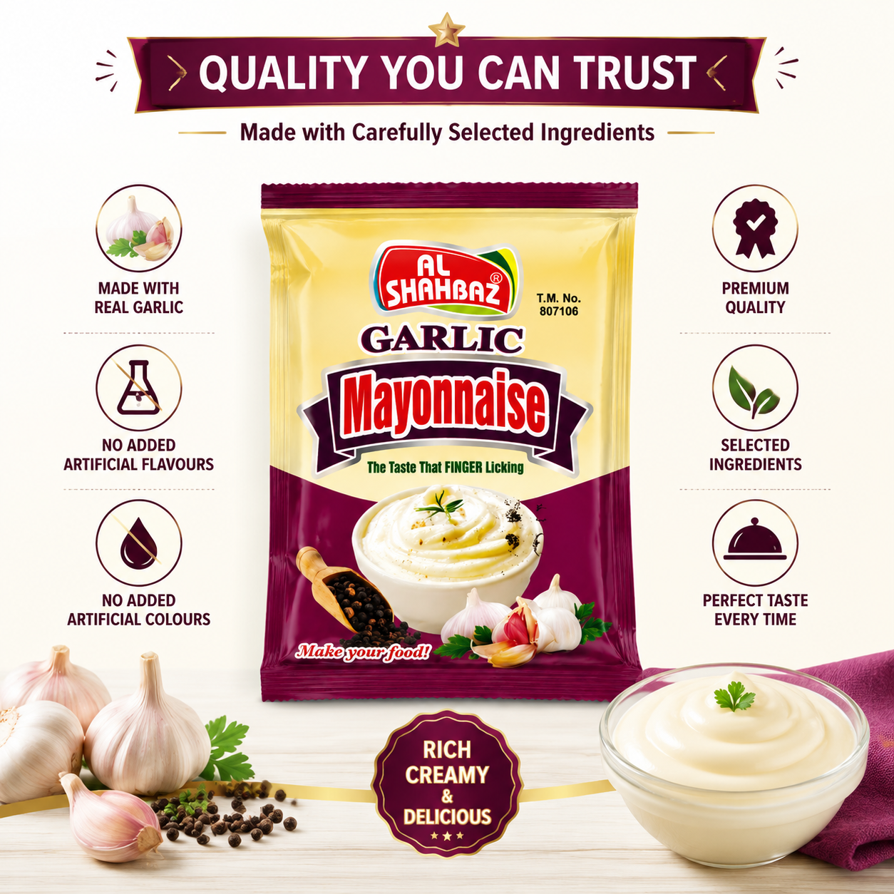 Al Shahbaz Garlic Mayonnaise Sachet | Creamy Garlic Flavor Dip Packet | Best Sauce for Burgers & Fries Pakistan - Image 3