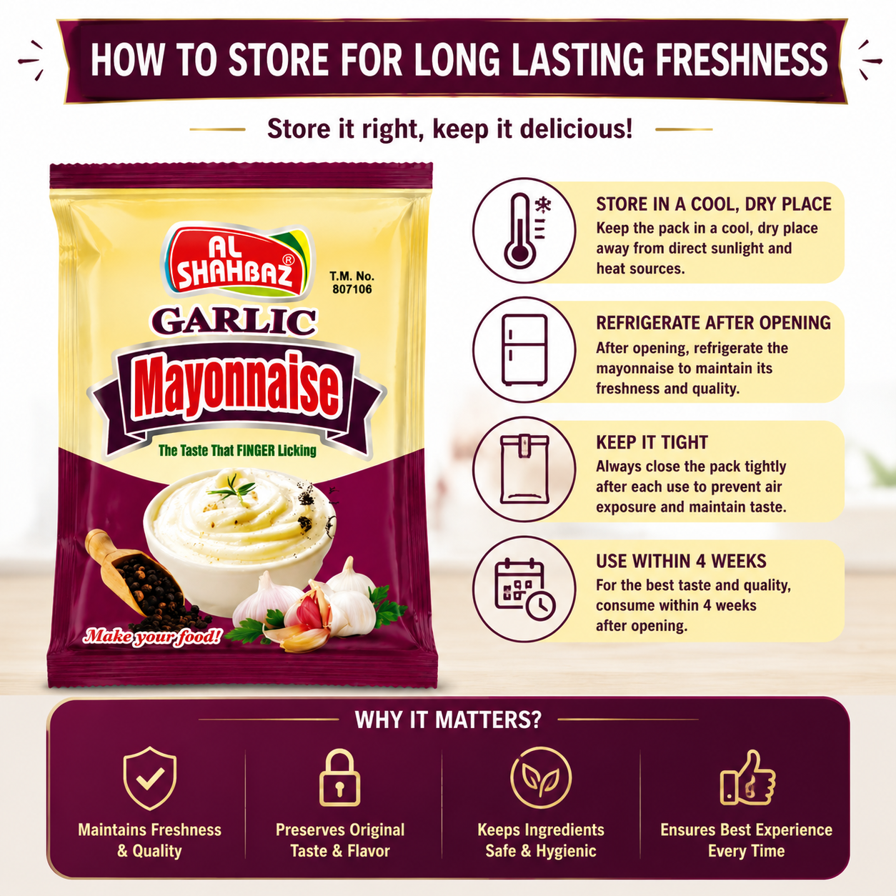 Al Shahbaz Garlic Mayonnaise Sachet | Creamy Garlic Flavor Dip Packet | Best Sauce for Burgers & Fries Pakistan - Image 2