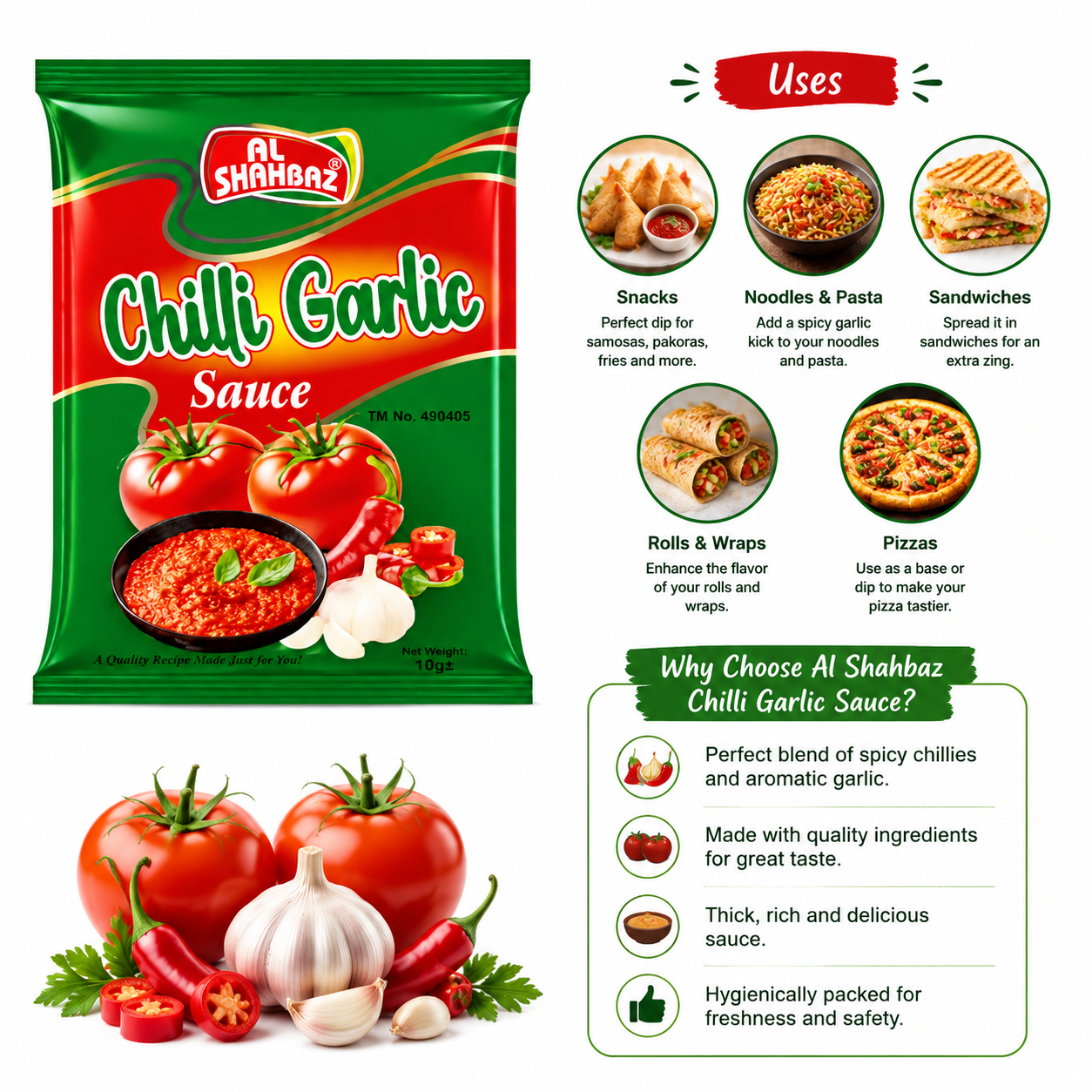 Al Shahbaz Chilli Garlic Sauce Sachet – Spicy & Tangy Dip for Snacks, Pasta & Fast Food (10g) - Image 5