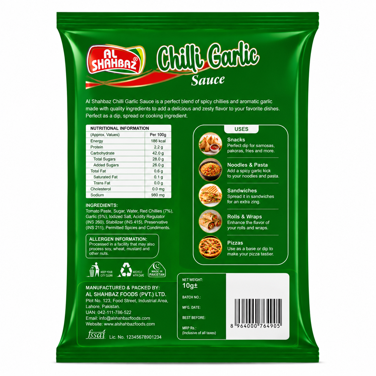 Al Shahbaz Chilli Garlic Sauce Sachet – Spicy & Tangy Dip for Snacks, Pasta & Fast Food (10g) - Image 4