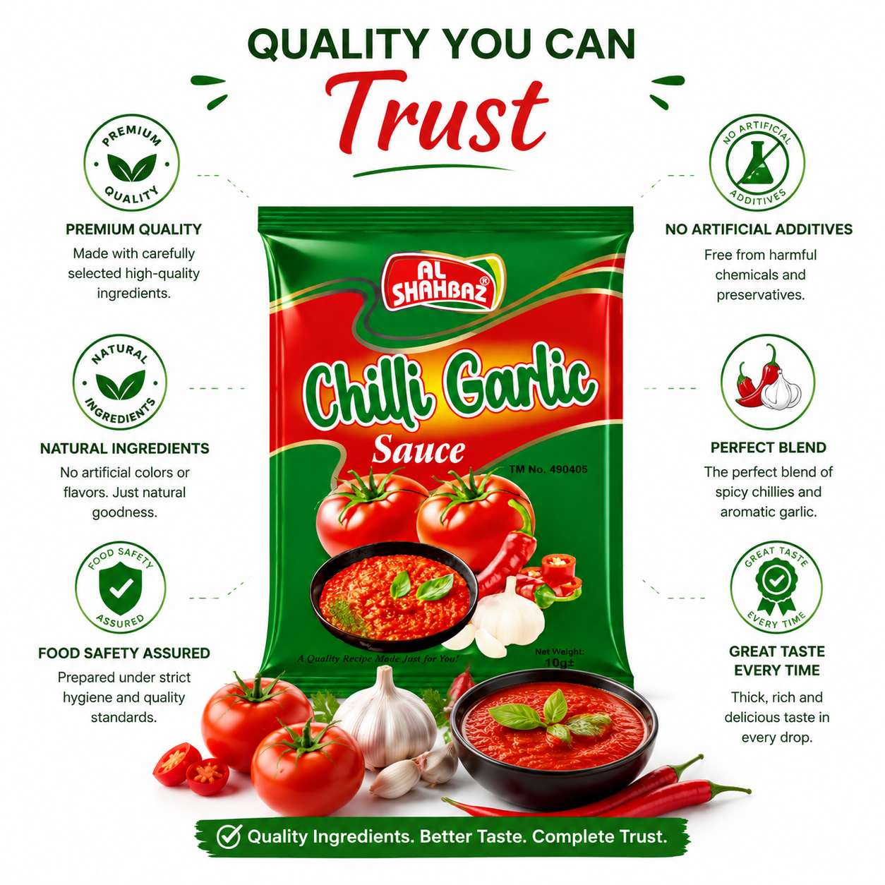 Al Shahbaz Chilli Garlic Sauce Sachet – Spicy & Tangy Dip for Snacks, Pasta & Fast Food (10g) - Image 3